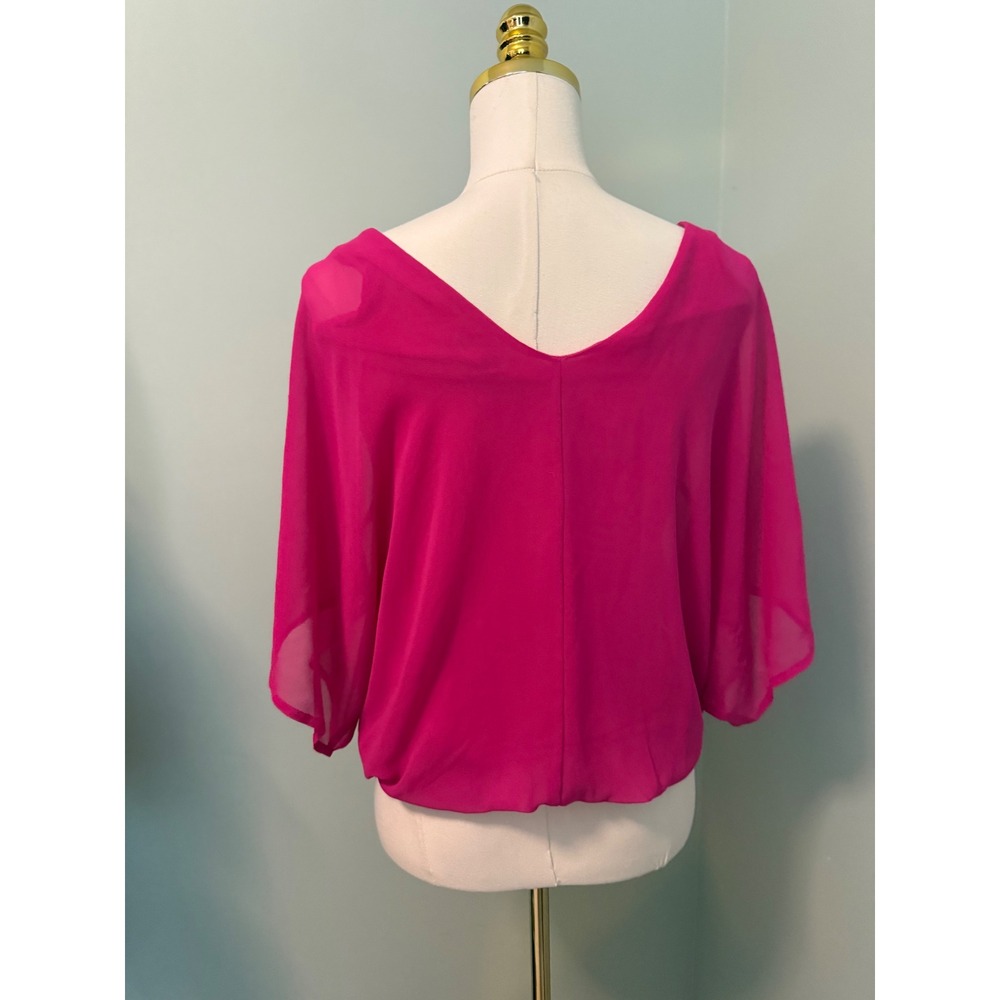 Express Magenta Pink Chiffon Double Layer‎ Dolman Sleeve Bubble Hem Blouse XS - Picture 2 of 6
